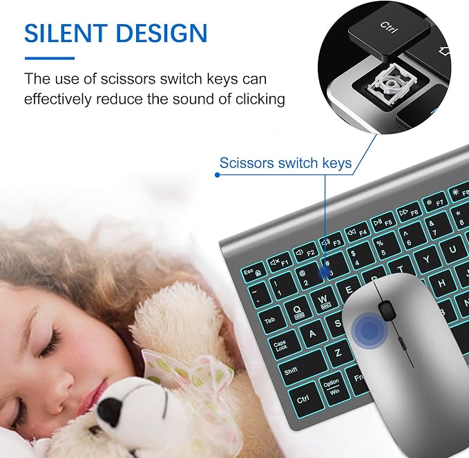 Wireless Backlit Keyboard and Mouse Ultra Slim Combo, TopMate - Gray Black | 2.4G Silent Compact 2400DPI Mouse and Scissor Switch Keyboard Set, Batteries Included, for PC/Laptop/Windows/Mac/Gaming - Image 2