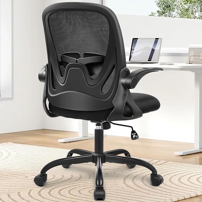 Office Chair Ergonomic Desk Chair with Flip up Armrests Swivel Breathable Desk Mesh Computer Chair with Adjustable Lumbar Support and Height for Conference Room (Black) - Image 2