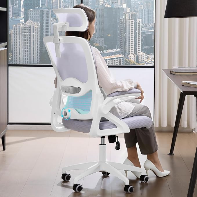 Ergonomic Office Chair,Mesh Office Chair with Lumbar Support,High Back Desk Chair with Flip-up Arms,400 lbs Big and Tall Computer Chair with Headrest,Comfy Desk Chairs (Lavender) by NexthroOfficeChair
