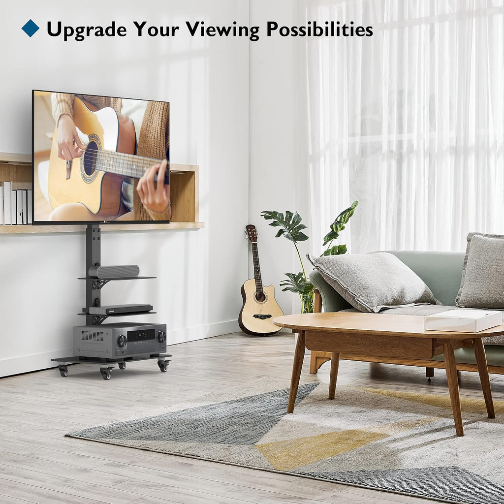 BONTEC Rolling TV Stand for 30-75 Inch TVs, Mobile TV Cart with Wheels - Image 2
