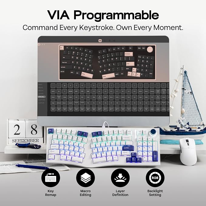 MechLands Feker Alice98 Ergonomic 98 Keys Custom Mechanical Keyboard | VIA Programmable, USB-C Wired Gaming Keyboard, Hot Swappable, 5 Layer Paddings, Control Knob, NKRO, RGB for Win/Mac (White) - Image 5