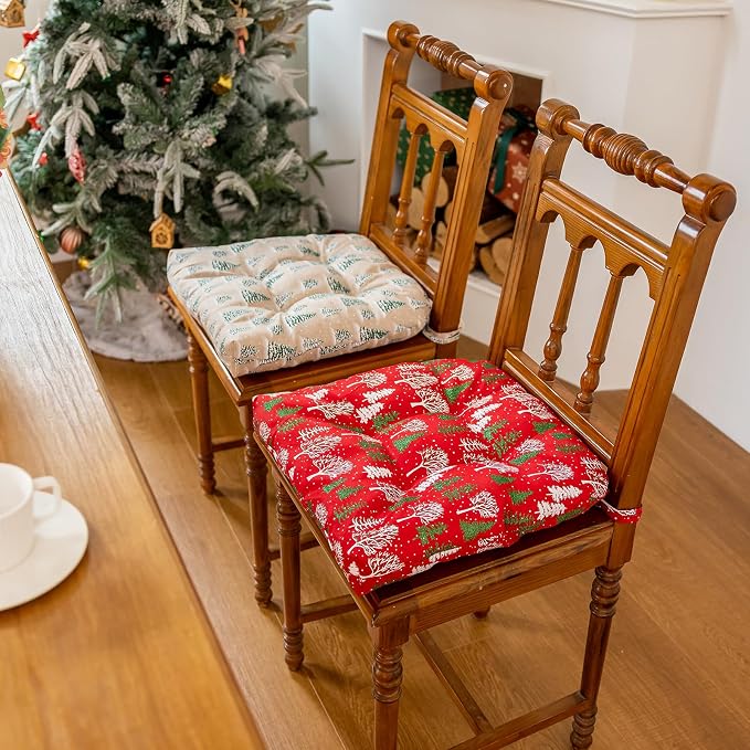 vctops Christmas U-Shaped Chair Cushions with Ties (Pattern B,16"x16") | Soft Comfortable Linen Textured Chair Pads Non Slip Seat Cushions for Indoor Dining Room and Kitchen Chairs - Image 5