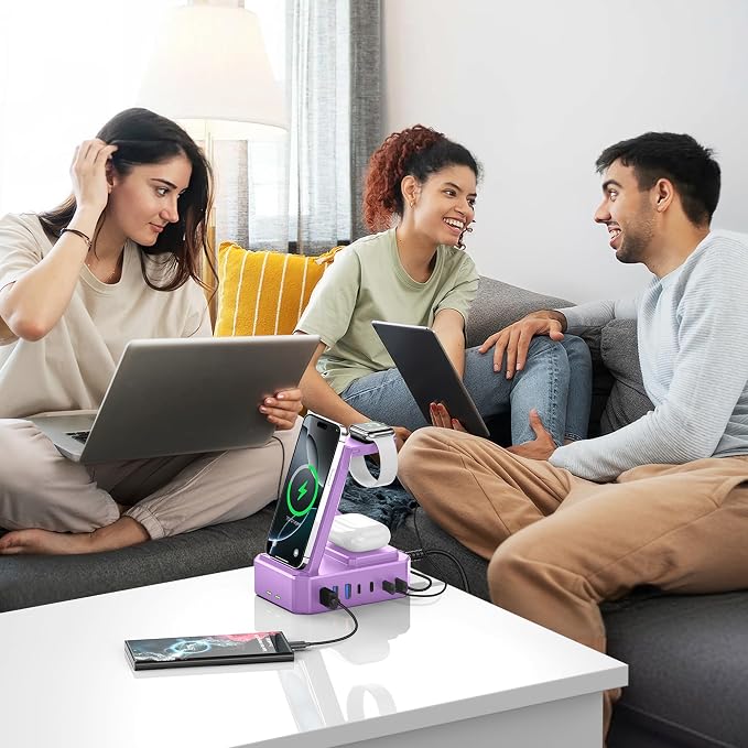 300W Charging Station for Multiple Devices Apple, Zutspzss 10 in 1 Wireless Charger for iPhone 16, GaN III USB C 65W PD Fast Charging Stand Dock for MacBook, Apple Watch&Airpods,Purple - Image 6