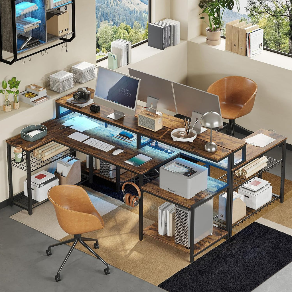 Bestier 71.5" L Computer Desk with Power Outlets, Rustic Brown - Image 3