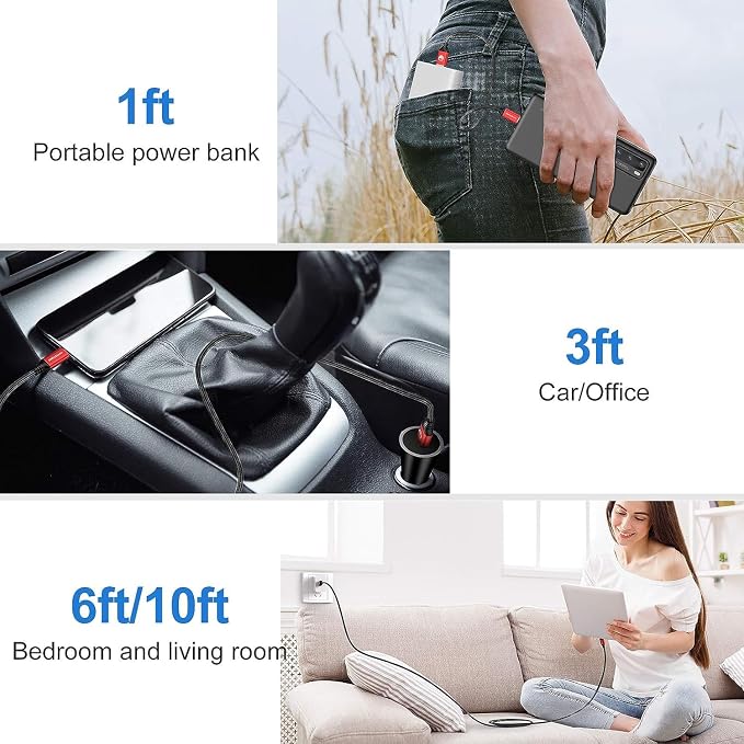 Short USB C Cable 1ft, 5 Pack Type C to USB A Cord, Braided Fast Charging | Short 1FT USB C Cable Compact Type C to USB A cord reduces clutter, perfect for desks, cars, power banks and daily charging. - Image 5
