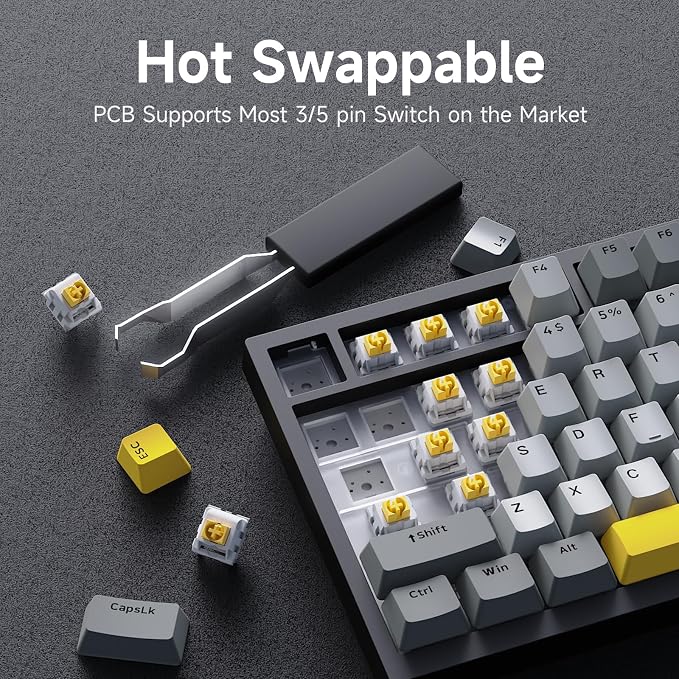 Ajazz AK820 TKL 75% Hot Swappable Mechanical Keyboard with Volume Knob, Gasket Mount Wired Gaming Creamy Keyboard, Pre-lubed Linear Switch, South-Facing RGB, PBT Keycaps - Image 5