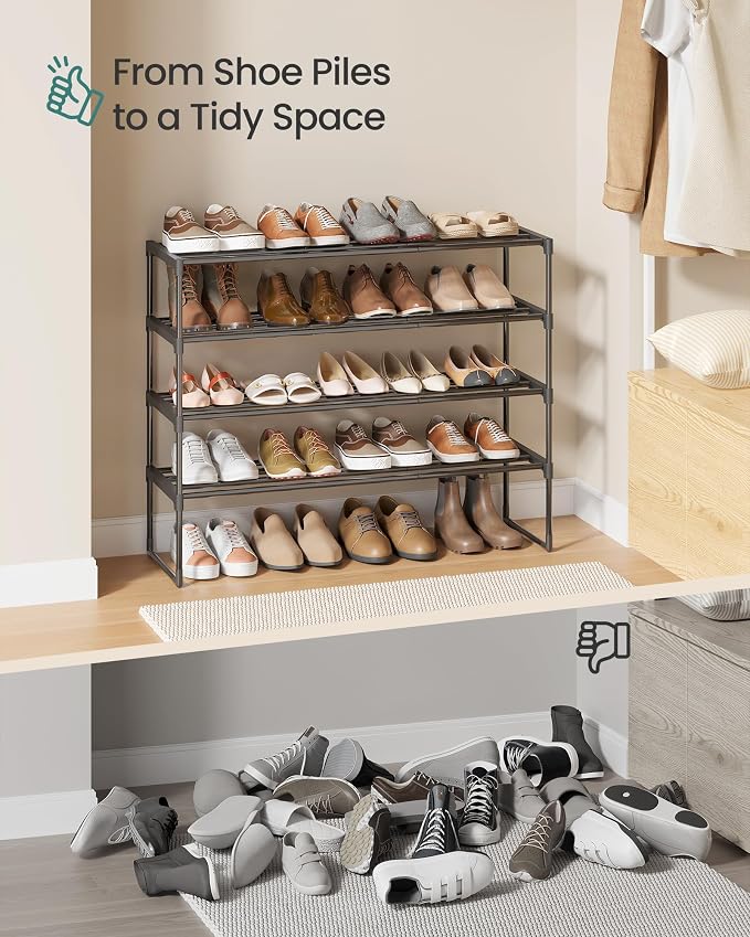 SONGMICS Shoe Rack, 4-Tier Shoe Organizer, Metal Storage Shelf | for Entryway, Upright or Upside Down, for 20-25 Pairs, Stackable, 11.8 x 36.2 x 29.1 Inches, Black ULSA14BK - Image 9