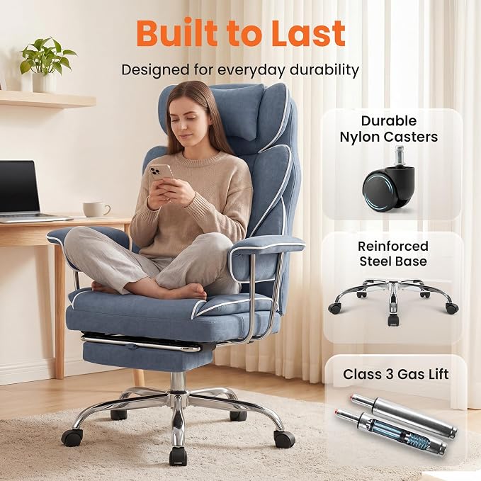 NEO CHAIR Big & Tall Leather Office Chair, High Back, Lumbar Support, Blue | Gaming Chair for Adults and Computer Use, Reclining Office Chair with Foot Rest, Massage, Comfy Design and Heavy Duty Support - Image 8