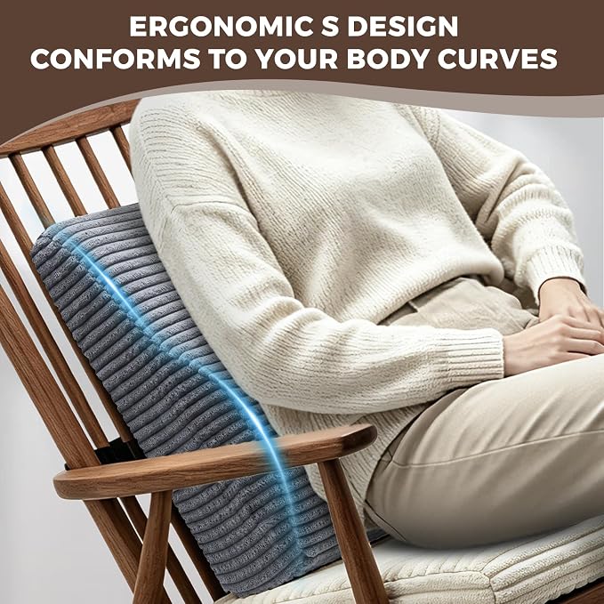 Lumbar Support Pillow for Recliner Chair/Accent Chair/Couch, Washable Cover | Large Memory Foam Back Support Cushion for Elderly, Ergonomic Backrest Pillow for Back Rest/Pain Relief/Reading, Gray - Image 8