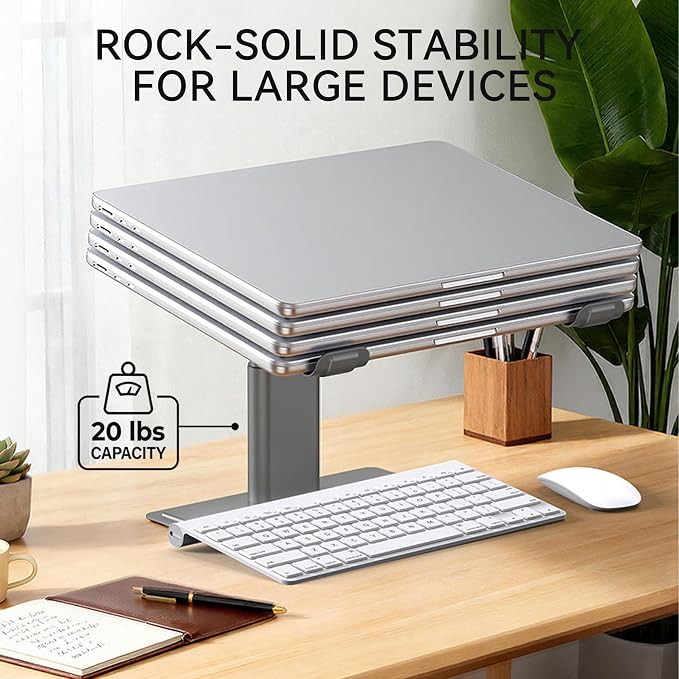 SOUNDANCE Adjustable Laptop Stand, Ergonomic Aluminum Riser for 10-17.3” Notebooks, Ventilated Metal Holder with Height Alignment for Desk Workspace, Grey - Image 7