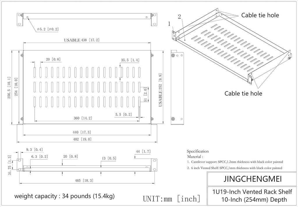 4 Pack 1U Vented Cantilever Server Rack Shelf 10" Depth - Image 2