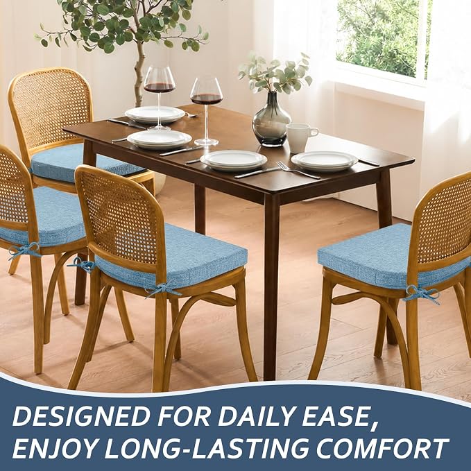 Basic Beyond Chair Cushions for Dining Chairs with Ties and Removable Cover, 2" Thick Seat Cushions for Kitchen Chairs, Set of 4, 17" x 16", Baby Blue - Image 8