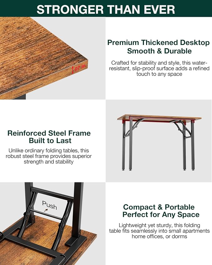 Small Folding Computer Desk – Portable 55.1 Inch Foldable Laptop Table, Collapsible and Compact for Easy and Fast Setup, Lightweight for Small Spaces, Home Craft and Study Use, Rustic Brown - Image 4