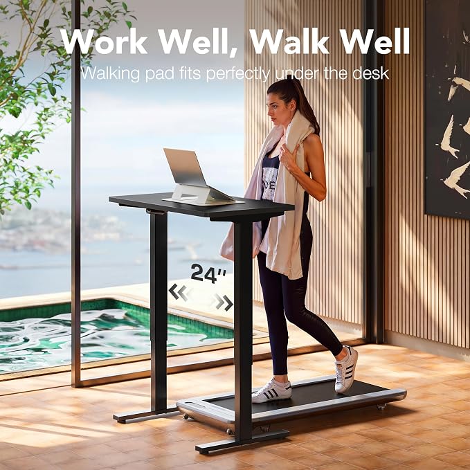 HUANUO 32x19 Inch Small Electric Standing Desk, Adjustable, Black | 176 Lbs Capacity, Rounded Corners, Wheel-Ready Feet, Compact Desktop, Apartment Workspace, 28.3–46.5 Inch Height Range - Image 9