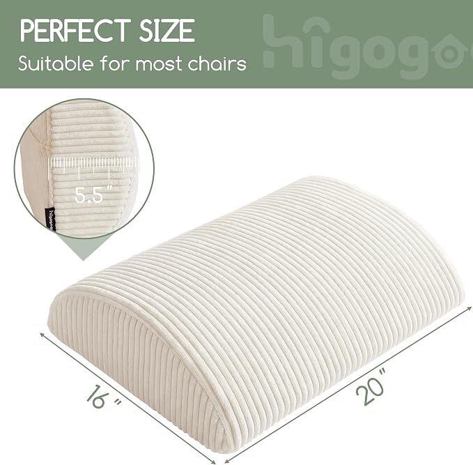 Lumbar Support Pillow for Recliner Chair/Accent Chair/Couch, Extra Large Memory Foam Back Support Cushion for Elderly, Recliner Cushions for Back Rest, Pain Relief, Reading, Washable Cover, Beige - Image 2
