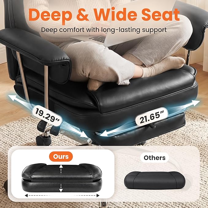 NEO CHAIR Big & Tall Leather Office Chair, High Back, Lumbar Support, Black | Gaming Chair for Adults and Computer Use, Reclining Office Chair with Foot Rest, Massage, Comfy Design and Heavy Duty Support - Image 6