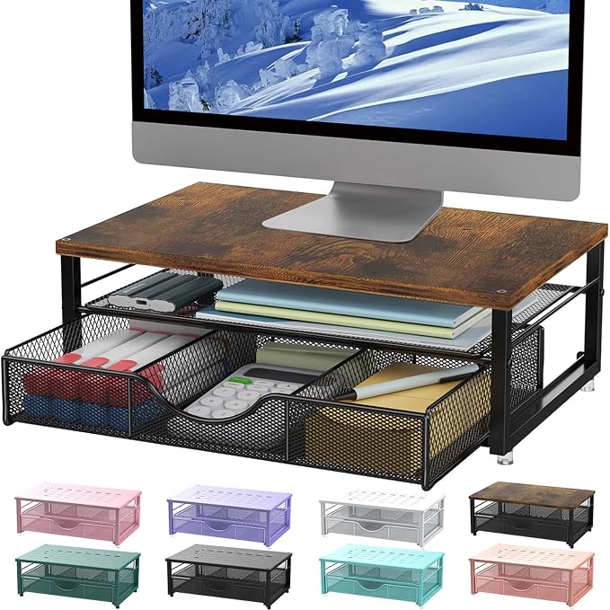 gianotter Computer Monitor Stand Riser with Drawer | Wood Desk Organizers and Accessories Desk Accessories & Workspace Desktop Organizers Storage for Printer Stand (Wood) by gianotter