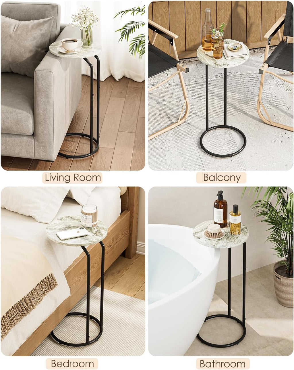 C-Shaped End Table, Small Side Table for Couch, Marble and Black - Image 9