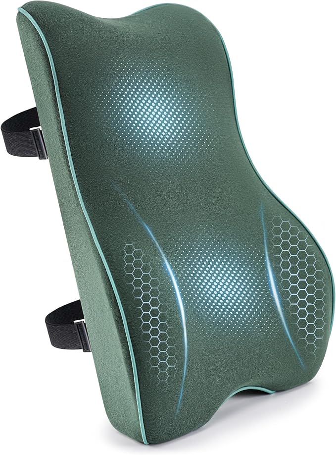 Soft Comfortable Memory Lumbar Support Pillow Back Cushion for Offic | Built-In Adjustable Straps Secure Reduce Back Soreness Pressure Distribution Breathable Premium Fabric Long-lasting Support by Unknown