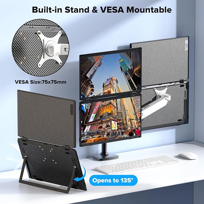 SMISEACOW Laptop Screen Extender 15.6" IPS 1080P Triple Portable Monitor for Laptop MacBook Surface PC Xbox PS5,Travel Monitor Second Screen for Laptop, HDMI USB-C VESA Compatible Built-in Speaker - Image 4