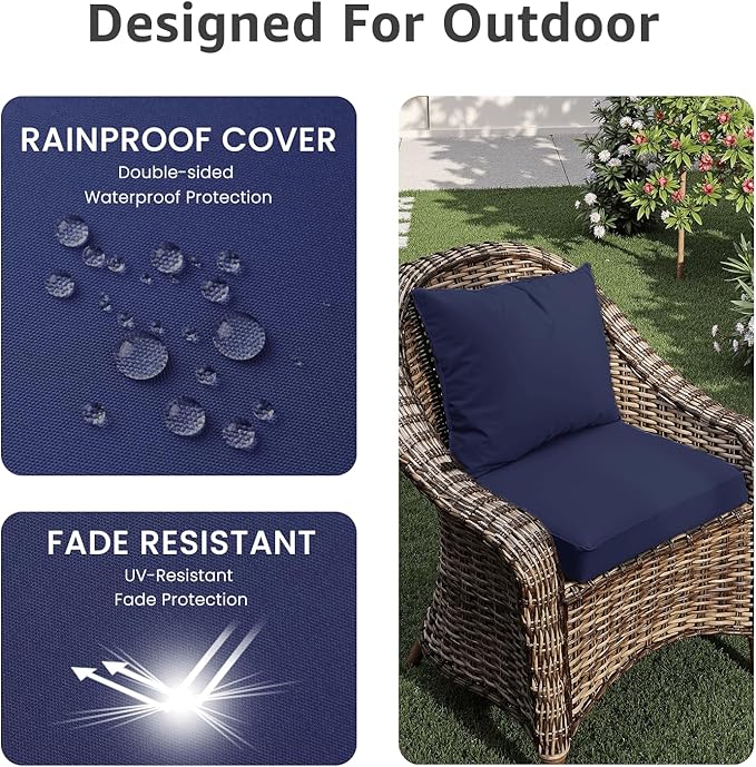 PatioGlow Outdoor Seat Cushion Set 22 x 22 x 4 Inch, Waterproof & Fade Resistant Patio Furniture Cushions with Removable Cover and Ties, Thick Deep Seating Pads for Outside Chair Sofa Couch, Dark Blue - Image 4