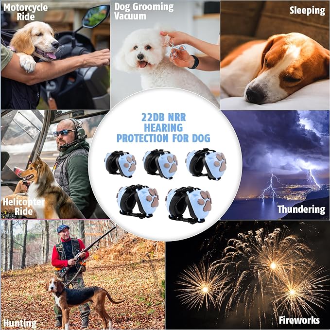 Dog Ear Muffs Noise Protection - 32dB NRR Noise Cancelling Headphones | Upgraded Calming Earmuffs for Hearing Protection, Thunder, Fireworks & Hunting with Dog Paw Design (M, Light Blue-Gray) - Image 6