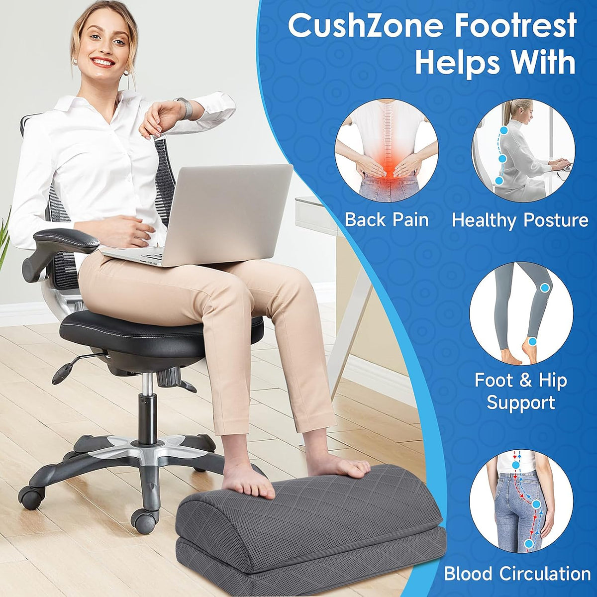 Foot Rest for Under Desk at Work, Grey-16.9 in - Image 4