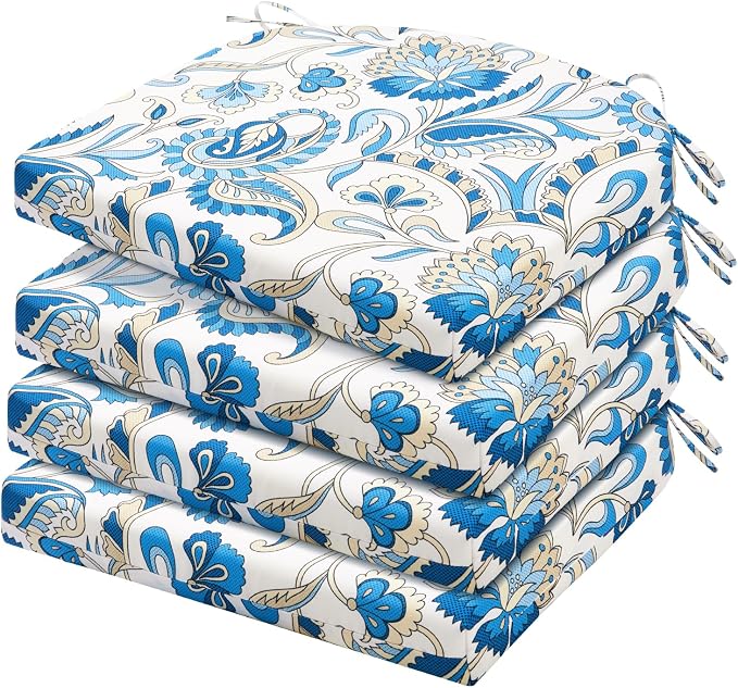 HARBOREST Outdoor Chair Cushions Set of 4, Water Resistant Patio Chair Cushions with Ties, Outdoor Seat Cushions for Patio Furniture, 17"x16"x2", Blue Butterfly by HARBOREST