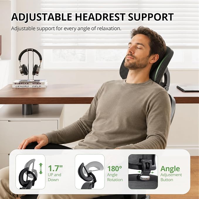 Ergonomic Office Chair 330 lb with Wheels, Lumbar Support & Headrest | Flip-Up Arms,Back Support,Gaming chairs,Breathable Mesh,2D Headrest - Image 3