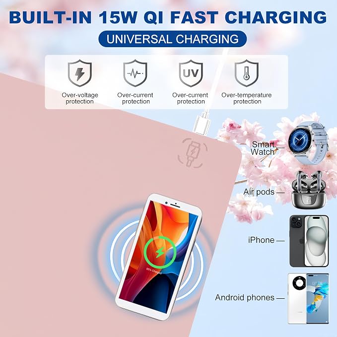 Desk Mat with Wireless Charging, Pink Mouse Pad with Wireless Charger, Desk Pad Matt for Desktop, Mousepad Gaming Large Mouse Pad, Leather Compute for Keyboard and Mouse, 32" x 16" - Image 2
