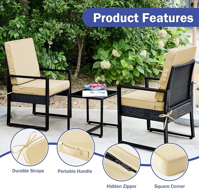 IPYNBAP Outdoor Cushions, Outdoor Chair Cushions 22x22x3 Inch, Cushions for Outdoor Furniture with Removable Cover, Waterproof & Fade Resistant Outdoor Seat Cushions for Patio, Lawn, Beige - Image 6