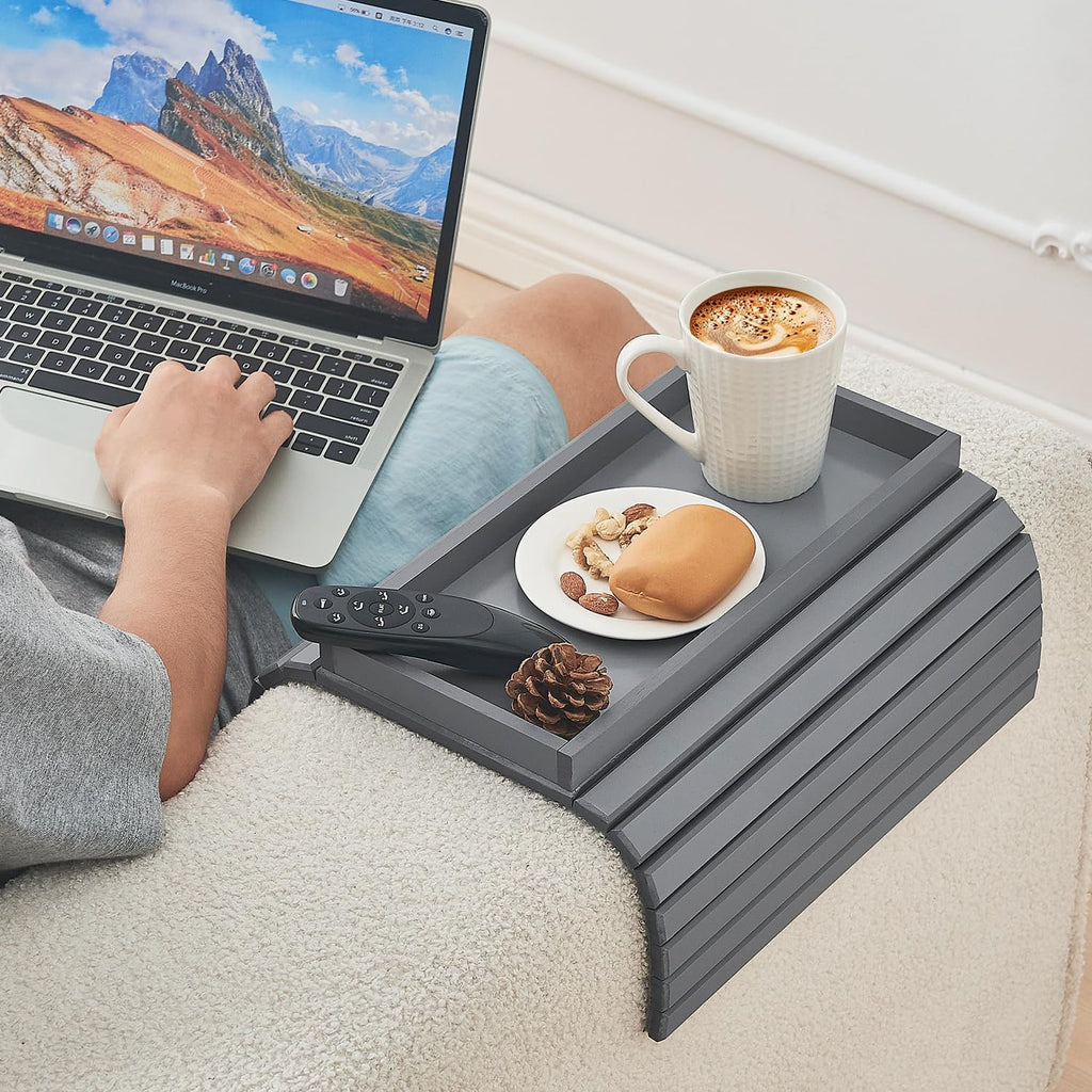 Bamboo Sofa Arm Tray, Anti Falling Couch Arm Tray Table, Foldable Couch Armrest Table, Portable Sofa Armrest Trays Cup Holder for Drink, Cups, Phone, Snacks, Remote - Image 3