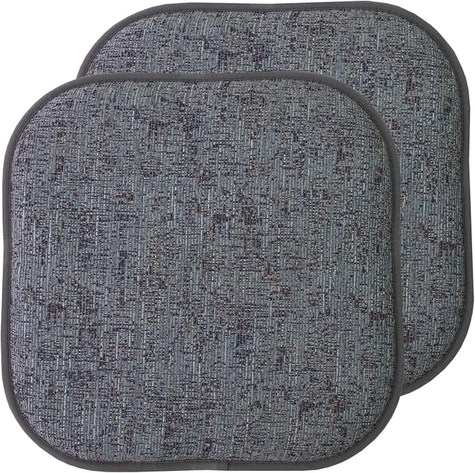 Sweet Home Collection Chair Cushion Memory Foam Pads Honeycomb Pattern Slip Non Skid Rubber Back Rounded Square 16" x 16" Seat Cover, 2 Pack, Broadway Multi Blue by SweetHomeCollection