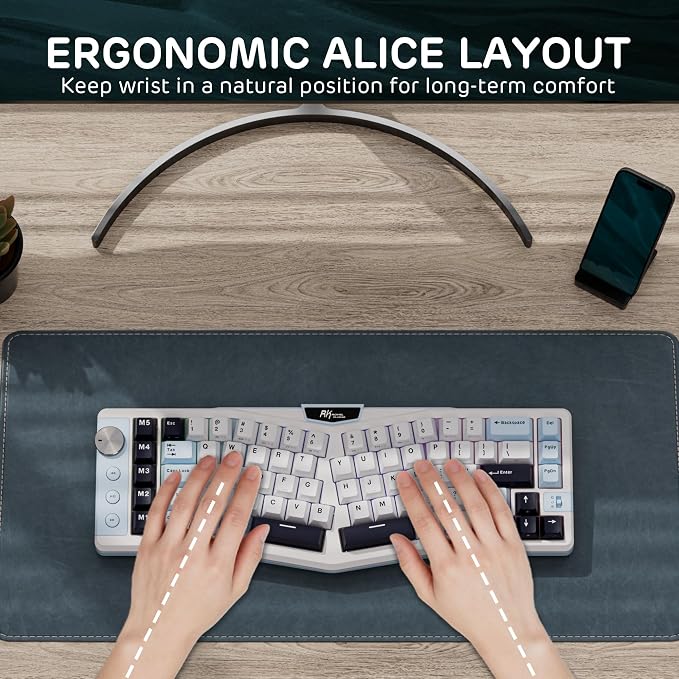 RK ROYAL KLUDGE A72 Alice Ergonomic Wireless Mechanical Keyboard,Split Ergo | Gasket RGB Gaming Keyboard w/Knob/Macro Keys/Touchable Nameplate, BT/2.4GHz/USB-C, 5-Layer Noise Dampening, Win/Mac Software - Image 3