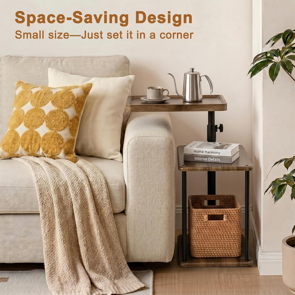 Rolling Side Table, Adjustable Swivel End Table - Image 4