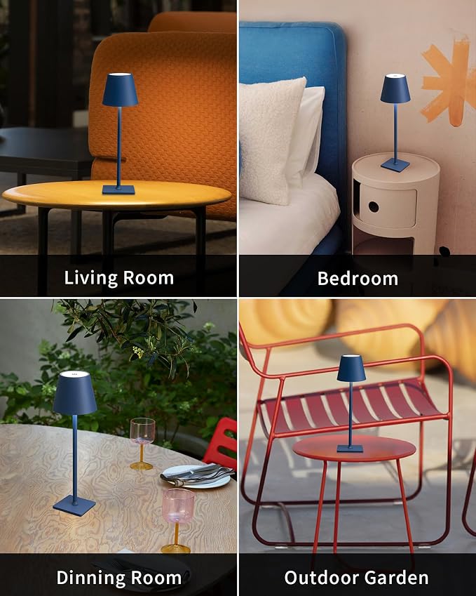 KDG 2 Pack Cordless Blue Table Lamps, Rechargeable Portable LED Desk Lamps | 4000mAh Battery Operated 3 Color Stepless Dimming Up for Restaurant, Bedroom, Outdoor Party, Camping, Coffee Shop, Nightlight - Image 6