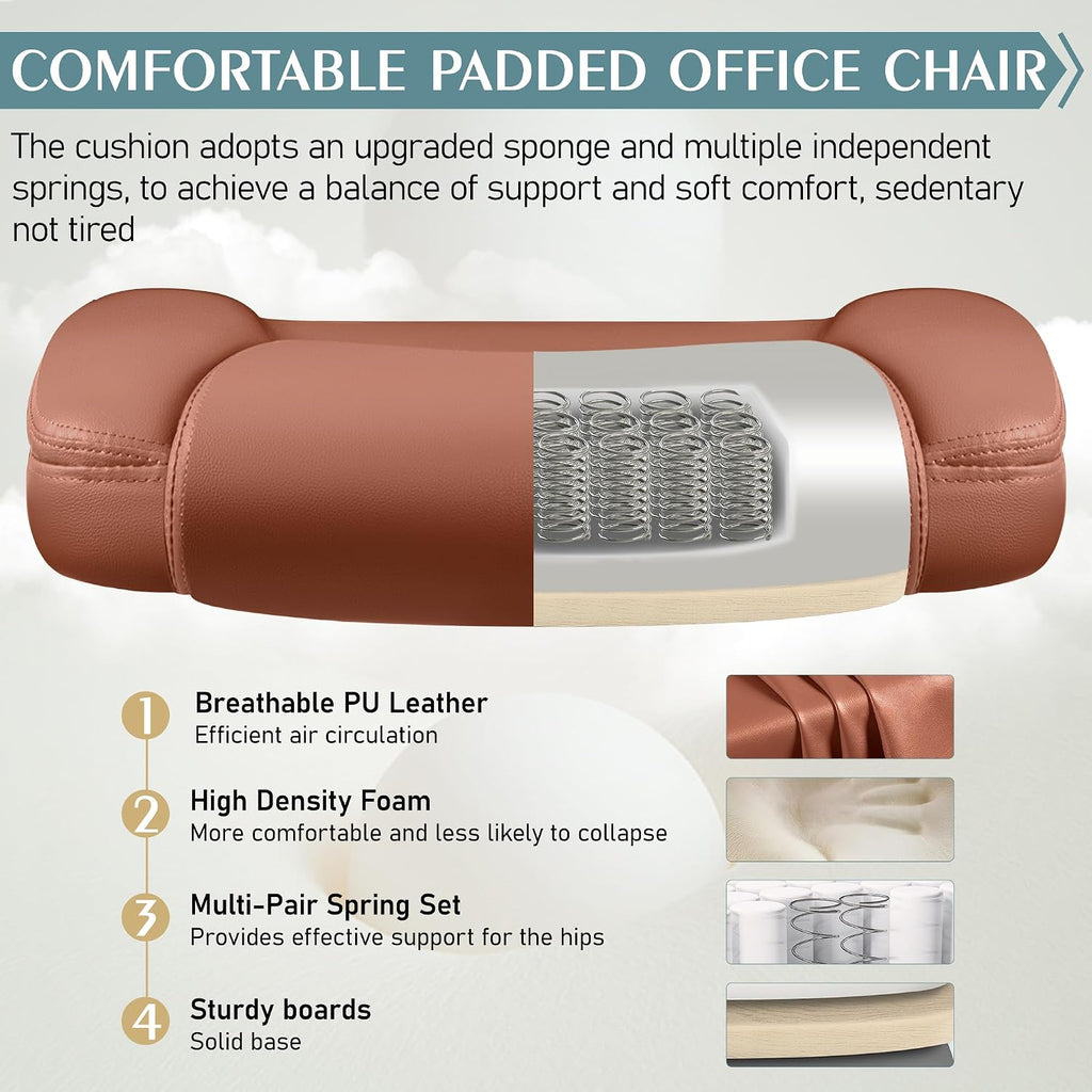 Leather Office Chair, PU Home Computer Desk Chairs with Ergonomic Back Support, 360°Swivel Free，Small Gaming Chair with Wheels and Adjustable Armrests, for Short People Use - Image 5