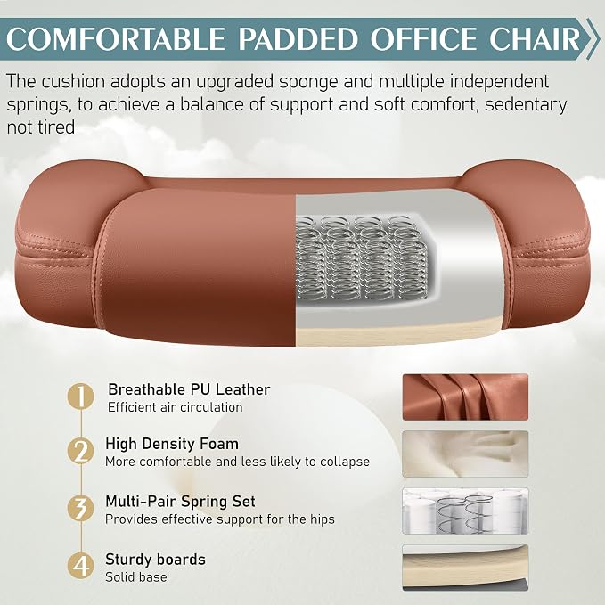 Leather Office Chair, PU Home Computer Desk Chairs with Ergonomic Back Support, 360°Swivel Free，Small Gaming Chair with Wheels and Adjustable Armrests, for Short People Use - Image 5