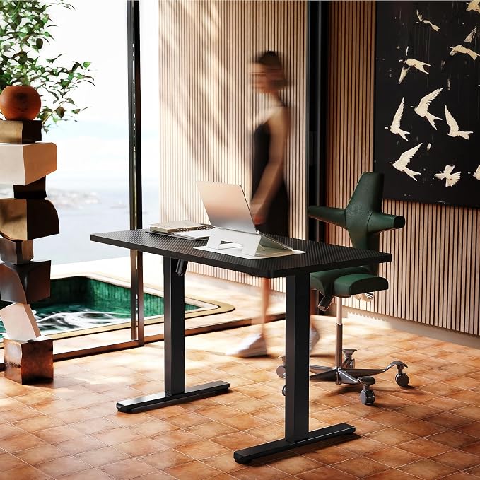 HUANUO 63x28 Inch Electric Standing Desk, Adjustable, Carbon Fiber Black | 176 Lbs Capacity, Smooth Home Office Desk, 4 Memory Presets & Headphone Hooks, 28.3–46.5 Inch Height Range, Easy to assemble - Image 2