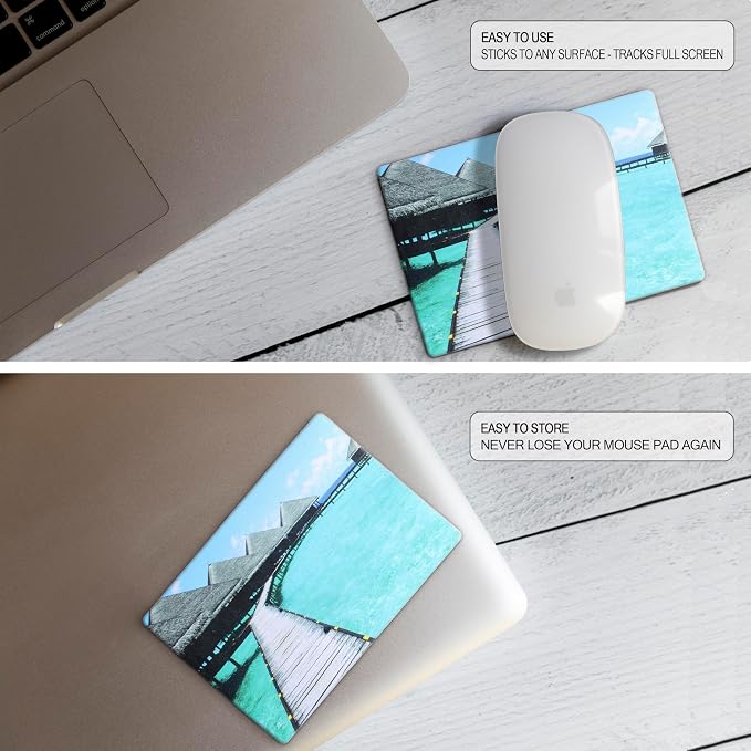 Mouse Pad Adhesive Bottom - Sticks to Any Surface - Portable - Webcam Covers and Screen Cleaner Included (Beach) - Image 4