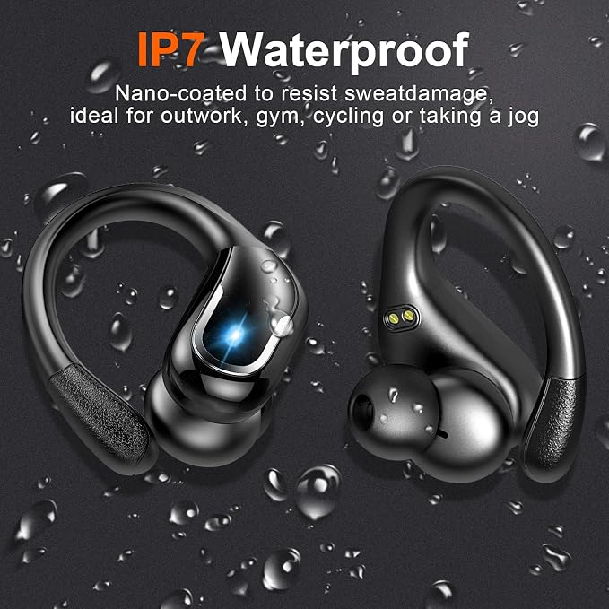 Ltinist Wireless Earbud, Bluetooth 5.3 Headphones Pure Bass Sound with Earhooks, 75H Battery Over Ear Headphones with Dual-LED Display, IP7 Waterproof Earphones Built-in Microphone for Running Sports - Image 6