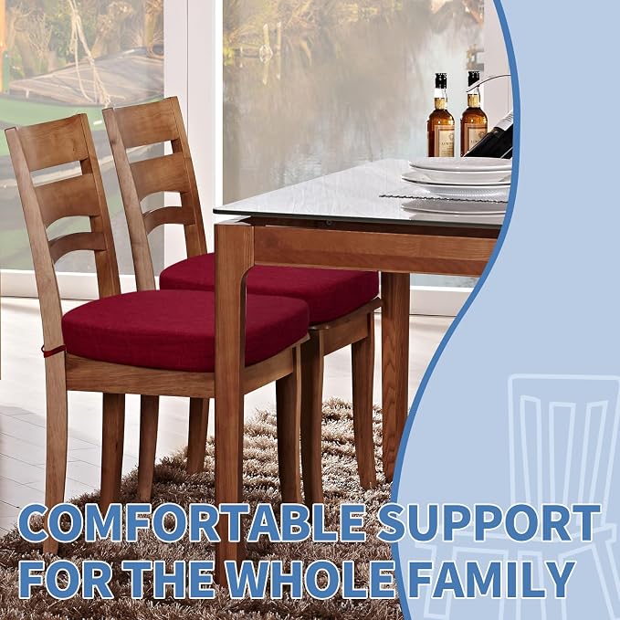 BUYUE Thickened 2.5" Friendly Woven Fabric Dining Chair Cushion, U-Shape High Density Foam Comfortable Chair Pad for Kitchen, Slip Resistant Indoor Seat Cushion (1 Piece, Red) - Image 2