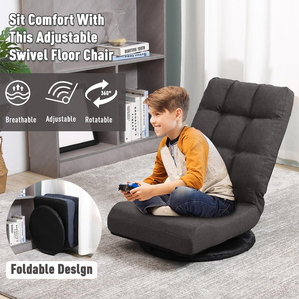 Swivel Floor Chair for Teens，Multipurpose Gaming Chair Rocker for TV, Reading, Playing Video Games Lumbar Support, Adjustable Foldable Backrest,Brown - Image 4