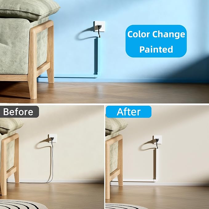 Yecaye 283in Cord Hider, PVC Wire Covers for Cord on Wall, W0.59in H0.4in | One-Cord Cable Concealer Kit, Self-Adhesive Cord Cover Conceals Small 1-2 Wires - Image 4
