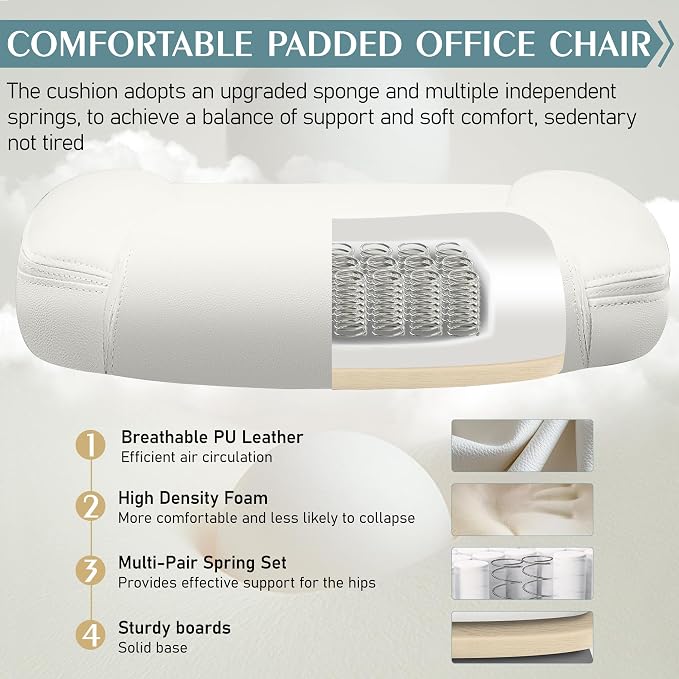 Leather Office Chair, PU Home Computer Desk Chairs with Ergonomic Back Support, 360°Swivel Free，Small Gaming Chair with Wheels and Adjustable Armrests, for Short People Use - Image 5