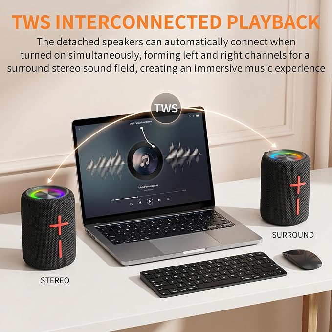 2 in 1 Magnetic Dual Splittable Bluetooth Speaker, IPX6 Waterproof Split Portable Wireless Speaker with 20W Loud Stereo Sound, Bluetooth V5.3, 24H Playtime, Multiple pairing for Home,Outdoor or Travel - Image 3