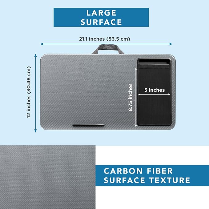 LAPGEAR Home Office Lap Desk with Device Ledge, Mouse Pad, and Phone Holder - Silver Carbon - Fits up to 15.6 Inch Laptops - Style No. 91585 - Image 5