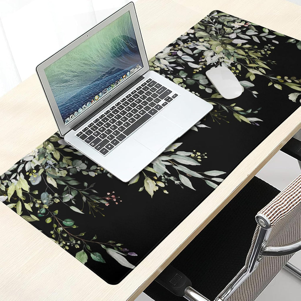 Sage Green Leaves Mouse Pad 31.5x11.8in Floral Black Gaming Mouse Pad Vintage Aesthetic Desk Pad Extended Large Desk Mat Non-Slip Rubber Base Stitched Edge Long Keyboard Mousepad for Computer Laptop - Image 7