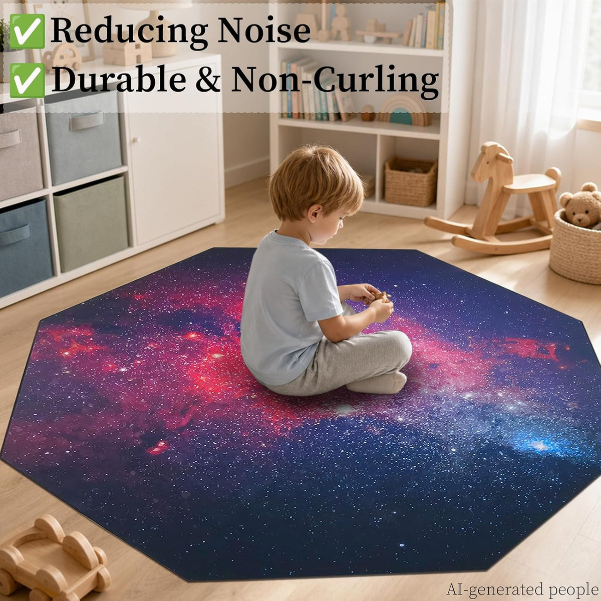 USTIDE Large Gaming Chair Mat Soft Non-Slip Low-Pile Outer Space Rug Washable Starry Sky Floor Mat for Bedroom Living Room Noise Reducing Carpet for Kids Teen Adults 51"x51" - Image 4