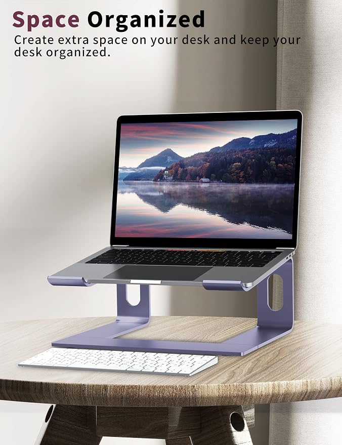 ALASHI Laptop Stand for Desk, Aluminum Computer Riser, Ergonomic Notebook Holder, Detachable Metal Laptops Elevator, PC Cooling Mount Support 10 to 15.6 Inches Notebook, Light Purple - Image 7